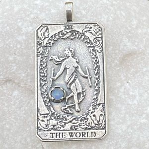 World Tarot Card Pendant .925 Sterling Silver w/ genuine Opal Triplet USA